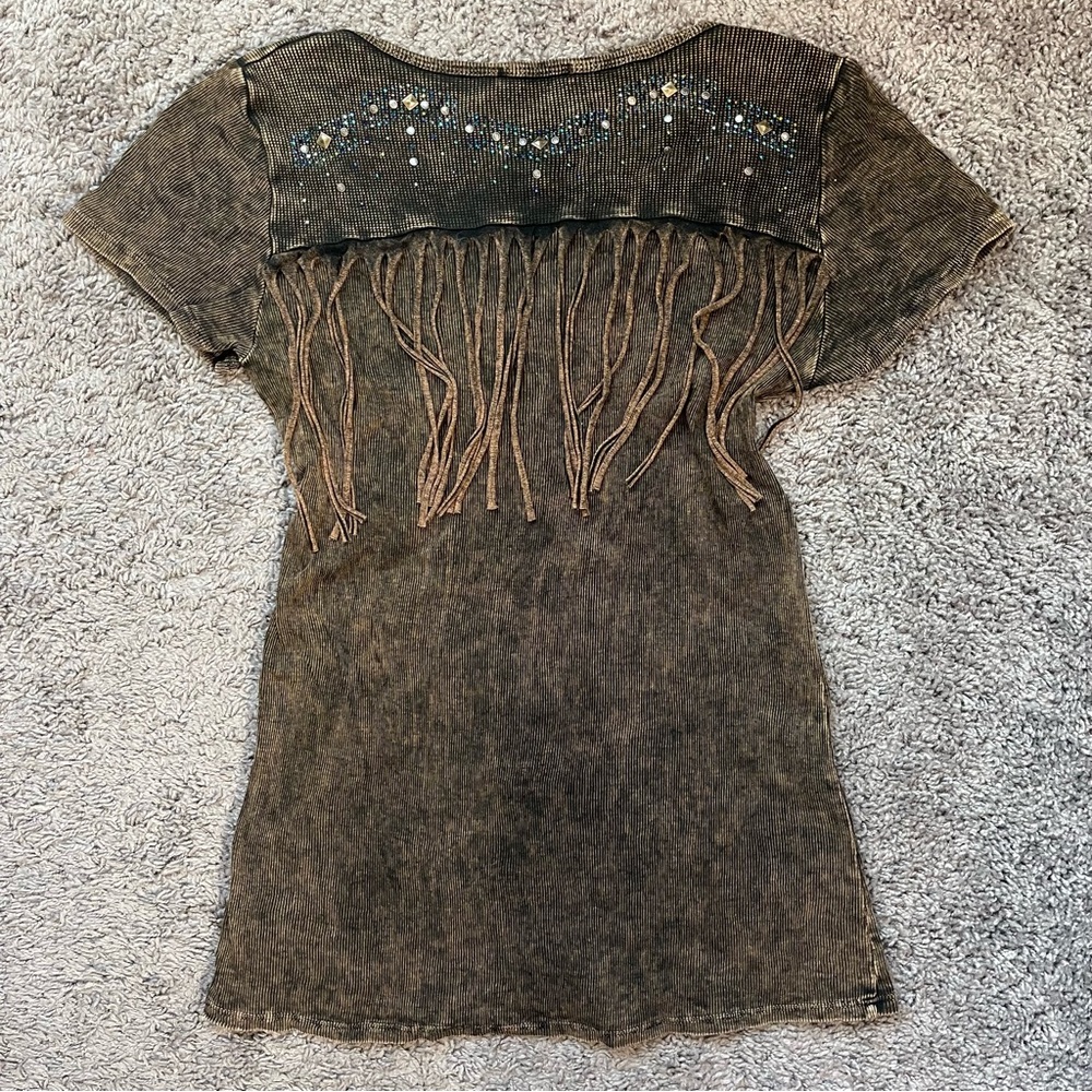 100% Cotton Vintage Western Brown Gem Top Party T Made USA y2k